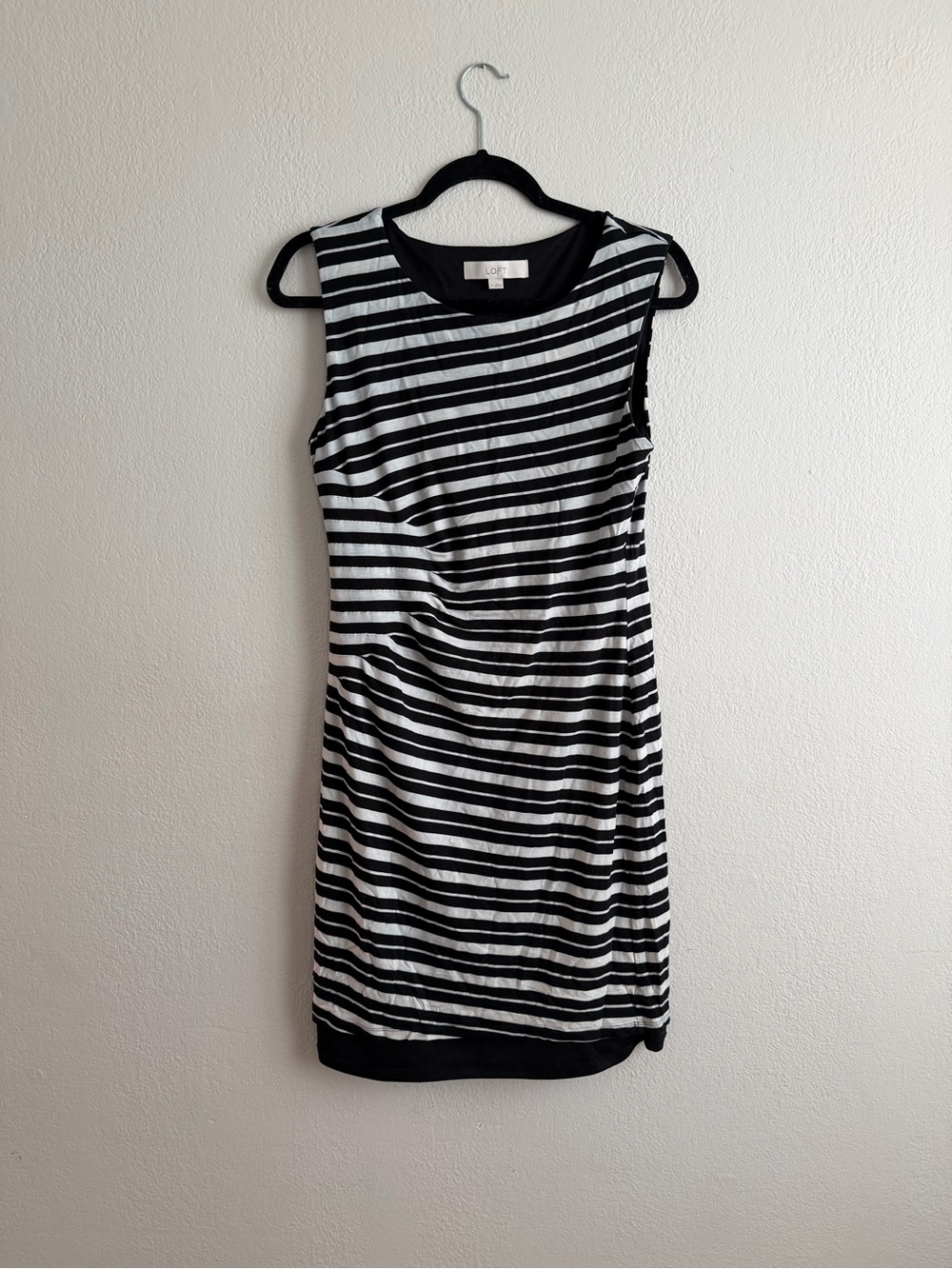 LOFT Black & White Striped Sleeveless Sheath Dress